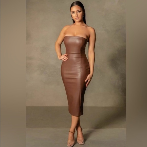NEW MESHKI PAmela Strapless Faux Leather Dress Large